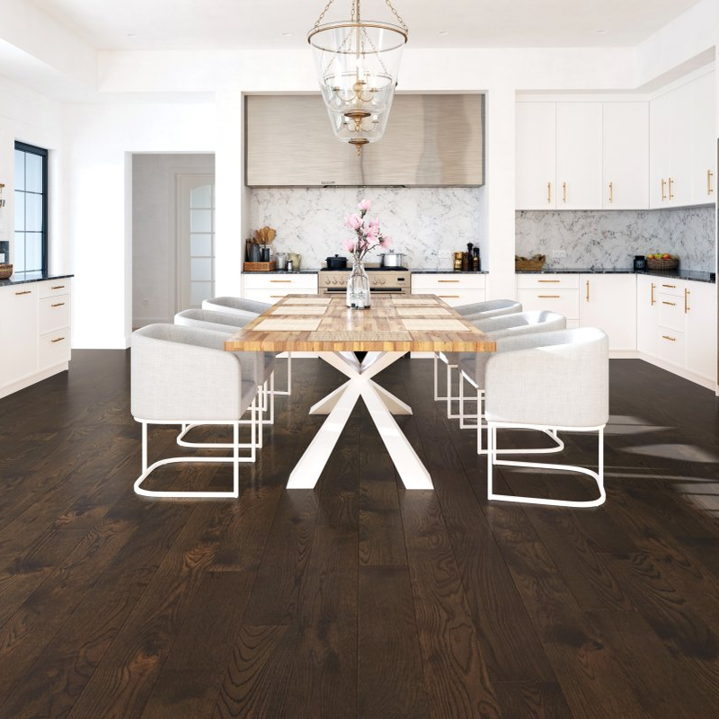 kitchen with white cabinets, high-end appliances and beautiful hardwood floors Industrial Design - Umber Oak